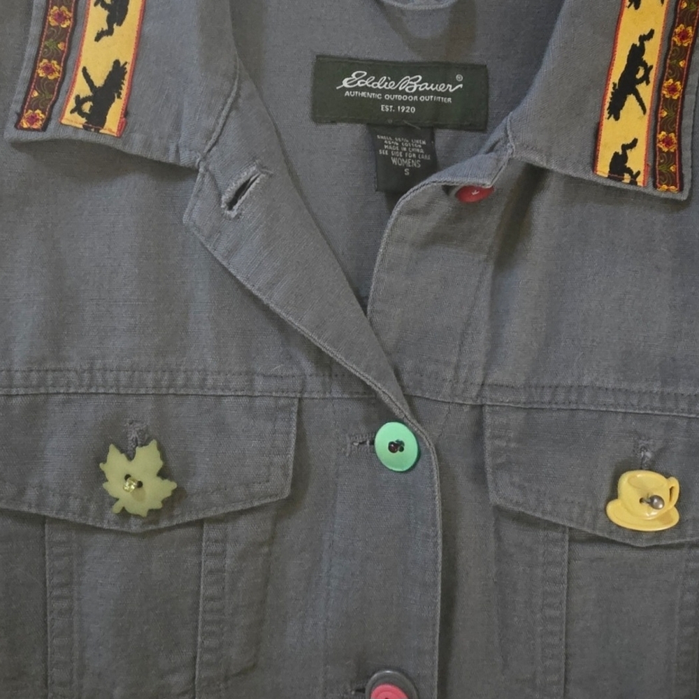 Vintage Moose Eddie Bauer Floral Green Jacket Size Small Granola Art to Wear - Picture 4 of 6